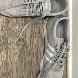 adidas Gray Suede Sneakers with White Stripes